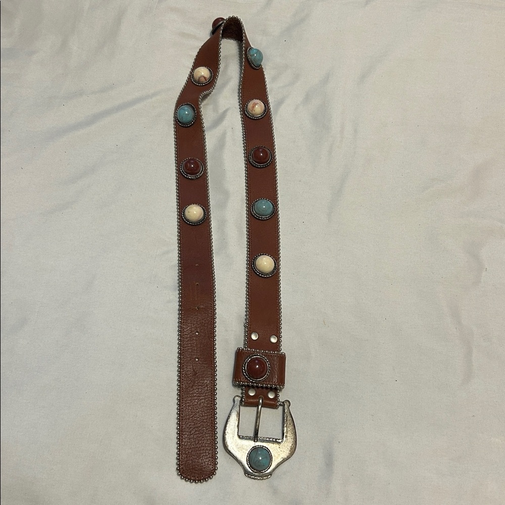 ๐ธ30%Off2๐ Leatherock brown stone leather belt poncho buckle - Picture 4 of 11